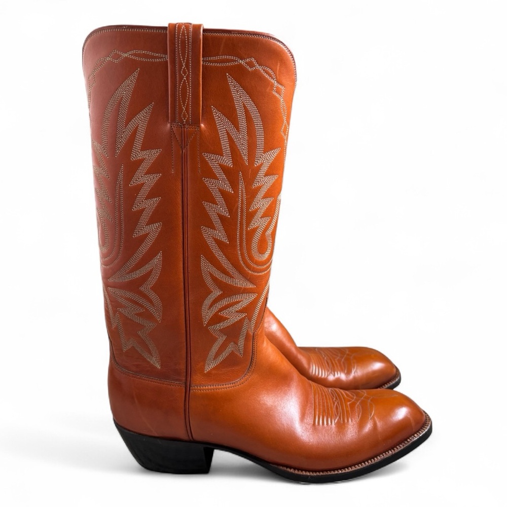 Men’s Little’s Boot Company Handmade Western Boots - Orange/Cognac Leather - Picture 2 of 12